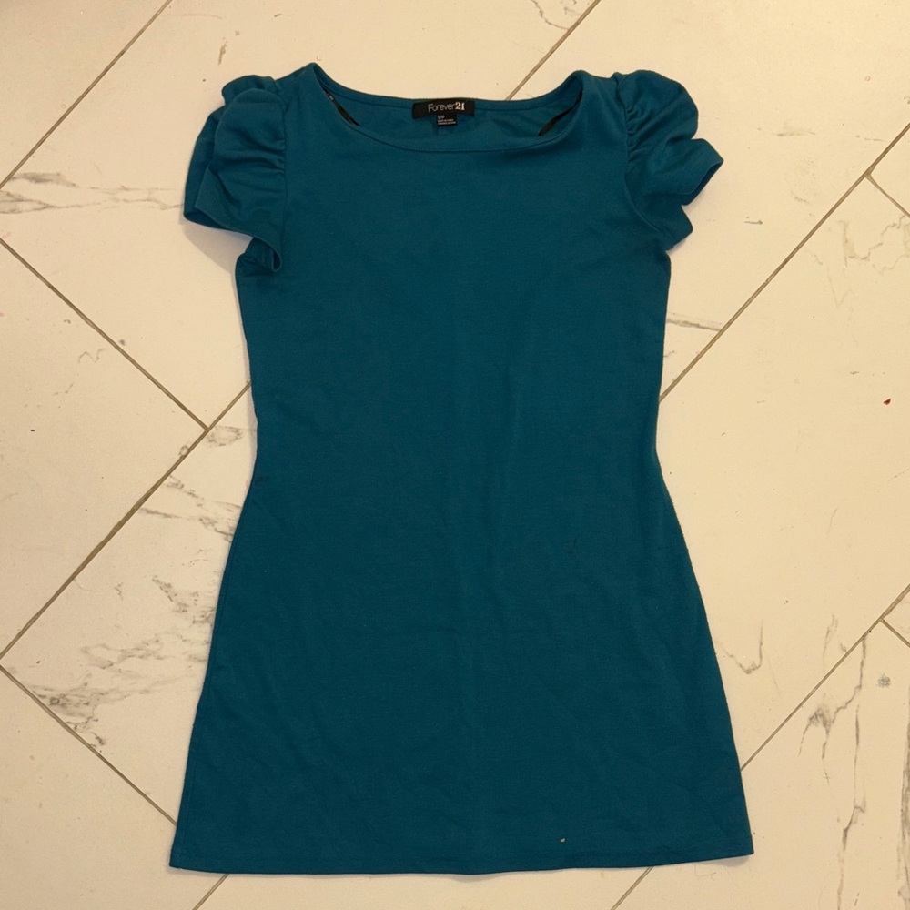 Forever 21 Teal Puff Sleeve Dress Medium